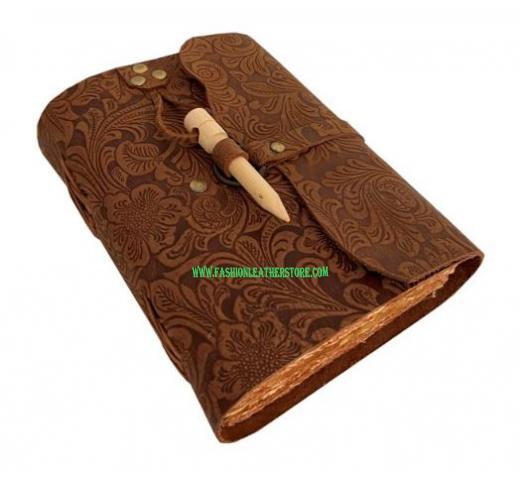 Pencil Lock Journal Antique Garden Flora leather book